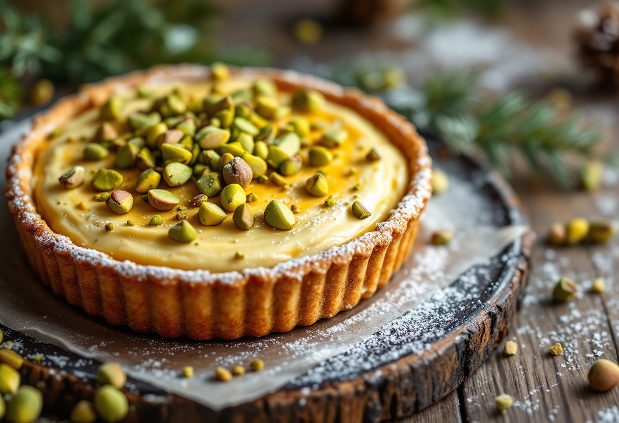 Deliziosa crostata di Natale con crema di pistacchio