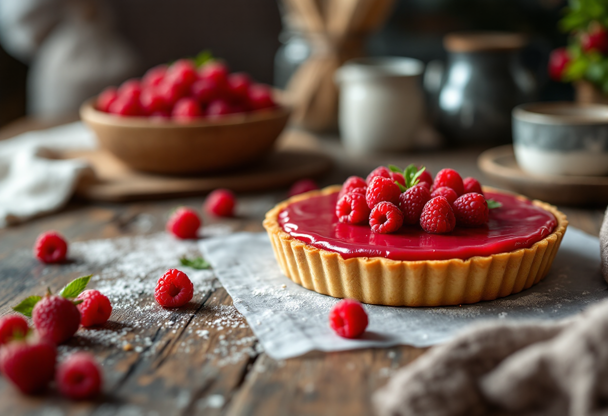 Crostata ai lamponi senza glutine su un piatto