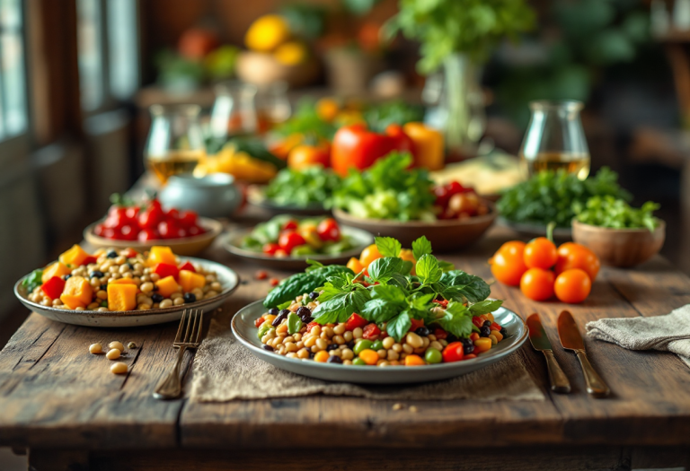 Piatto colorato di cucina vegetale con ingredienti freschi