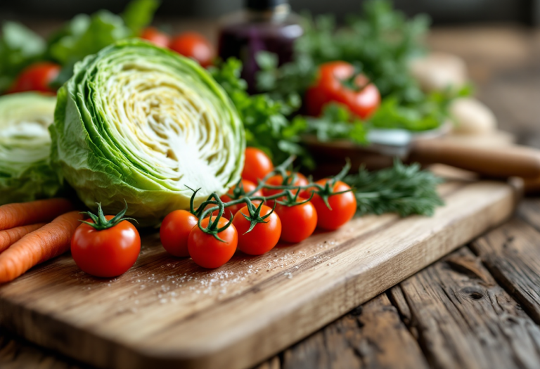 Piatto vegetariano di Luca Calvani con cavoli freschi