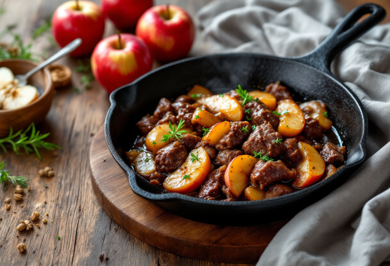 Fegato cucinato in padella con mele fresche e spezie