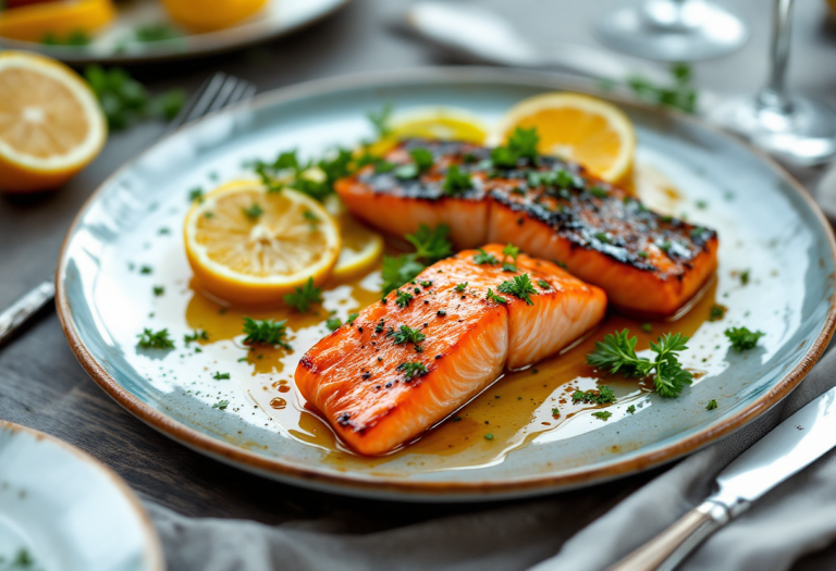 Antipasto elegante di salmone e ricciola marinati