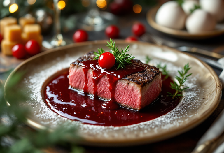 Filetto di manzo servito con salsa di vino rosso