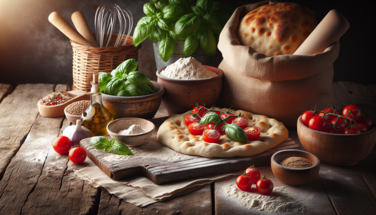 Focaccia barese appena sfornata con pomodorini e olive