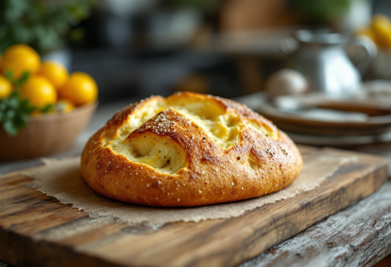 Focaccia al burro appena sfornata su un tavolo