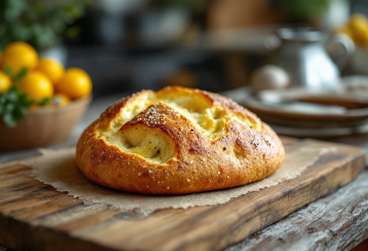 Focaccia al burro appena sfornata su un tavolo