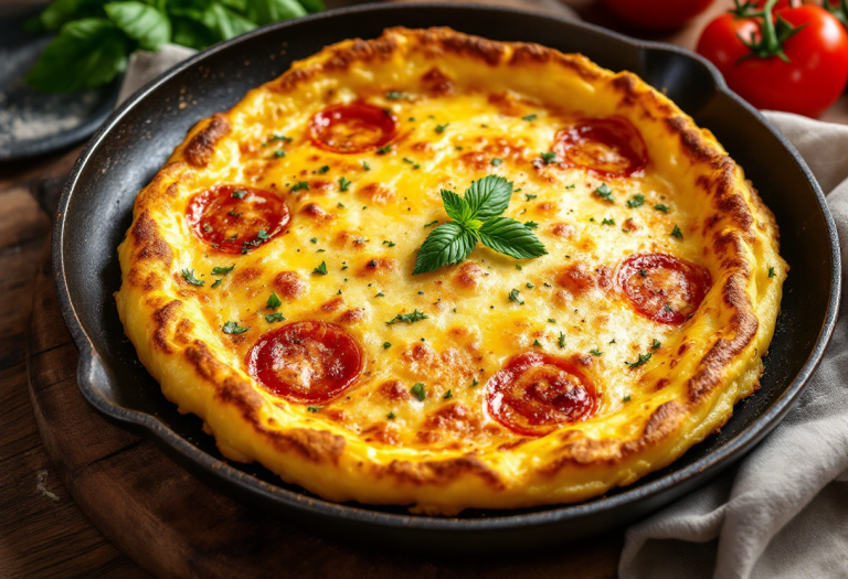 Frittata di pasta al forno servita su un piatto