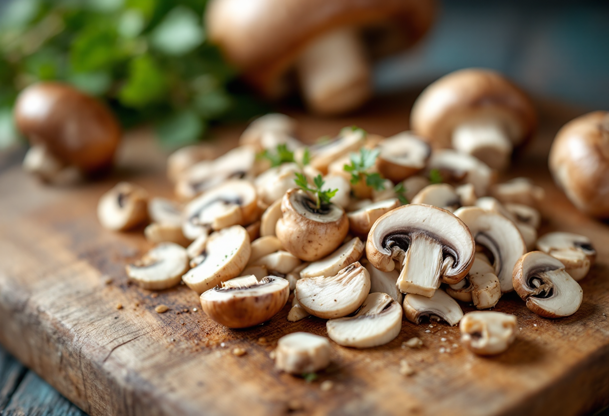 Deliziosi funghi misti trifolati in un piatto