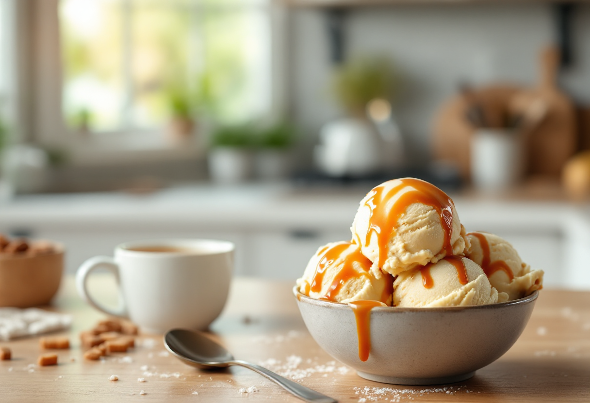 Gelato al caramello salato servito in una coppa