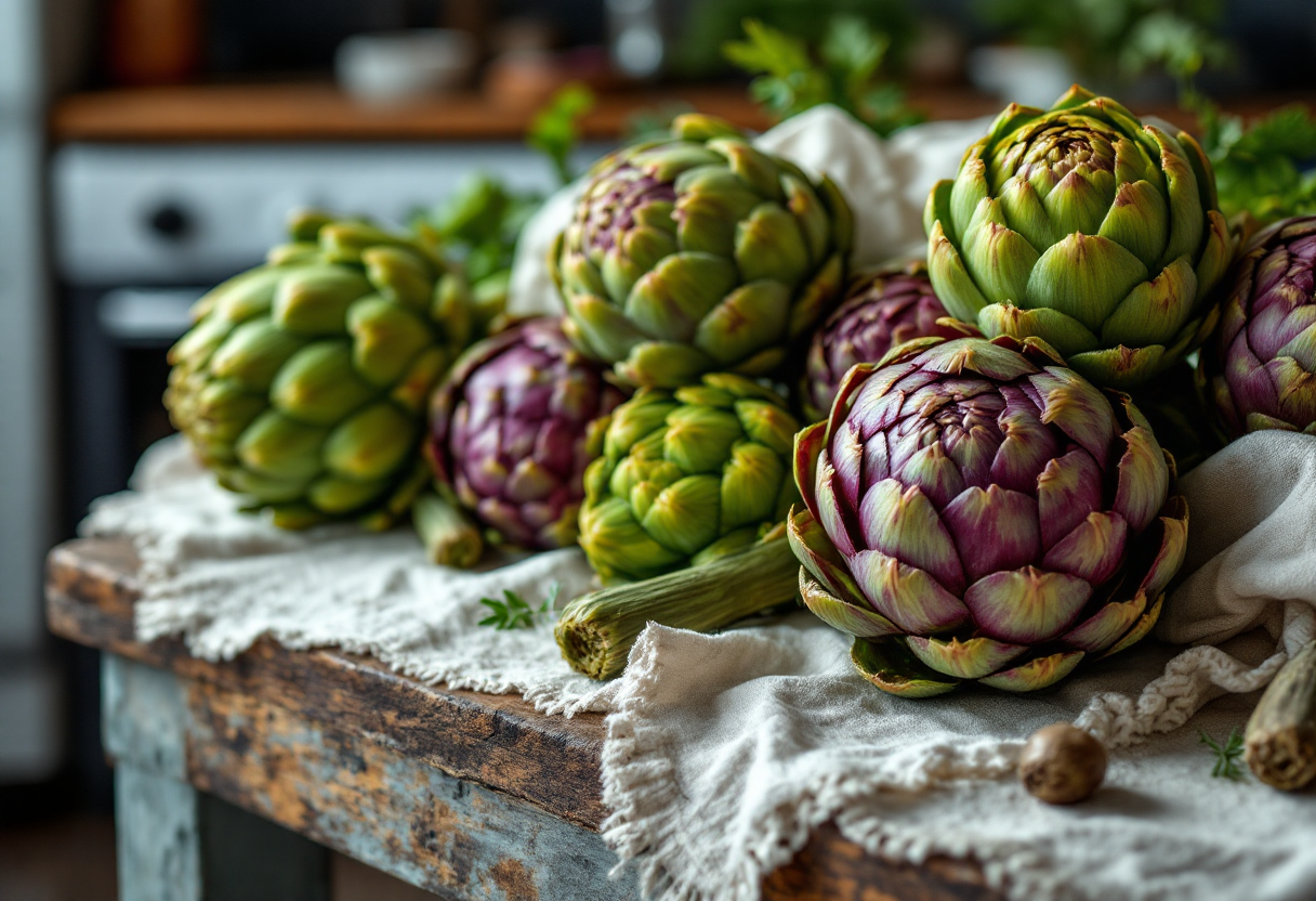 Carciofi freschi pronti per essere puliti e cucinati