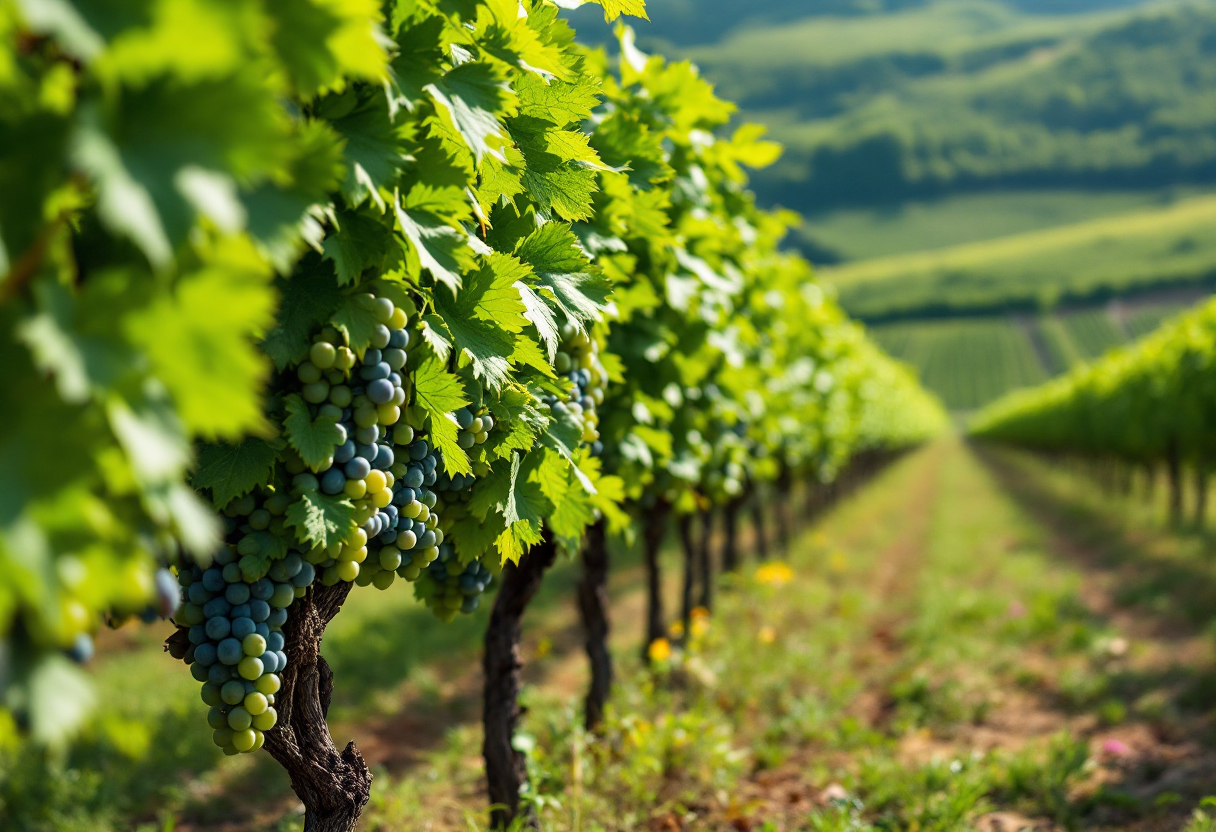 Bottiglia di Lambrusco con bicchiere e uva