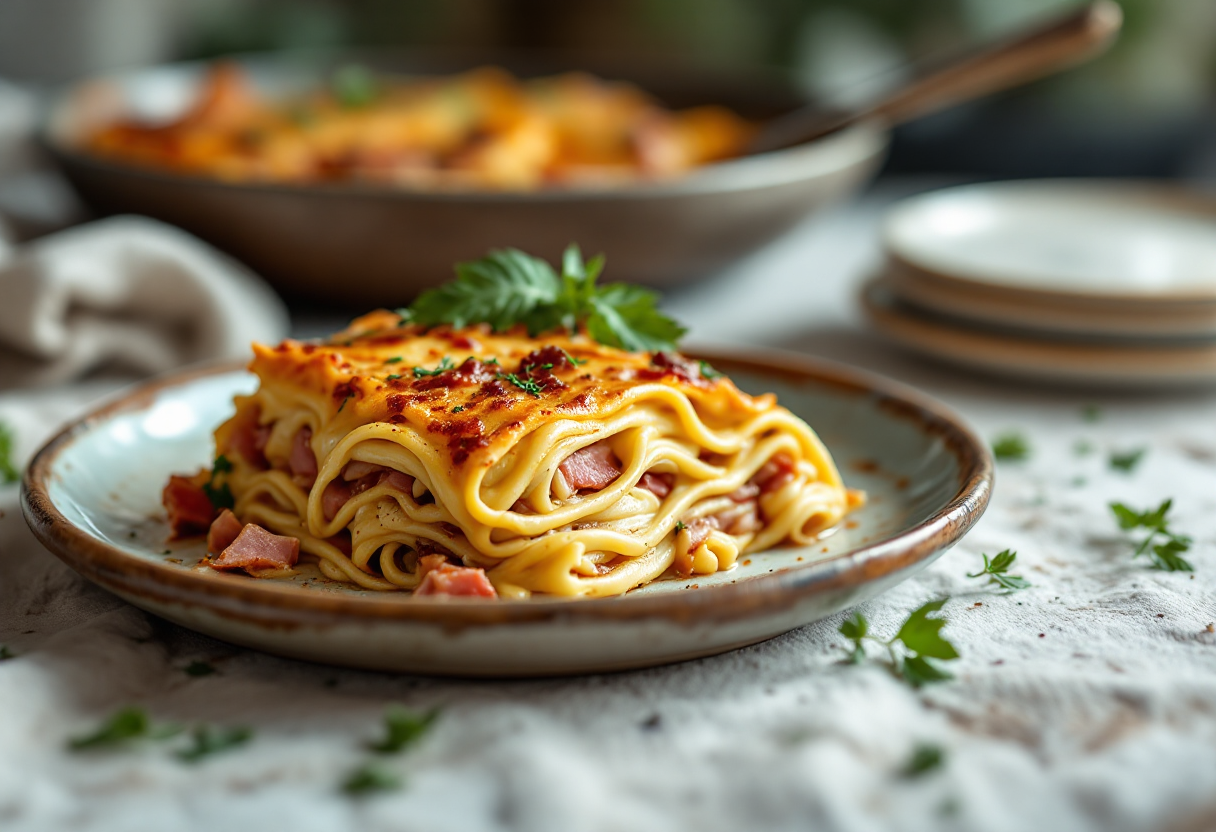 Deliziose lasagne ai carciofi con prosciutto cotto