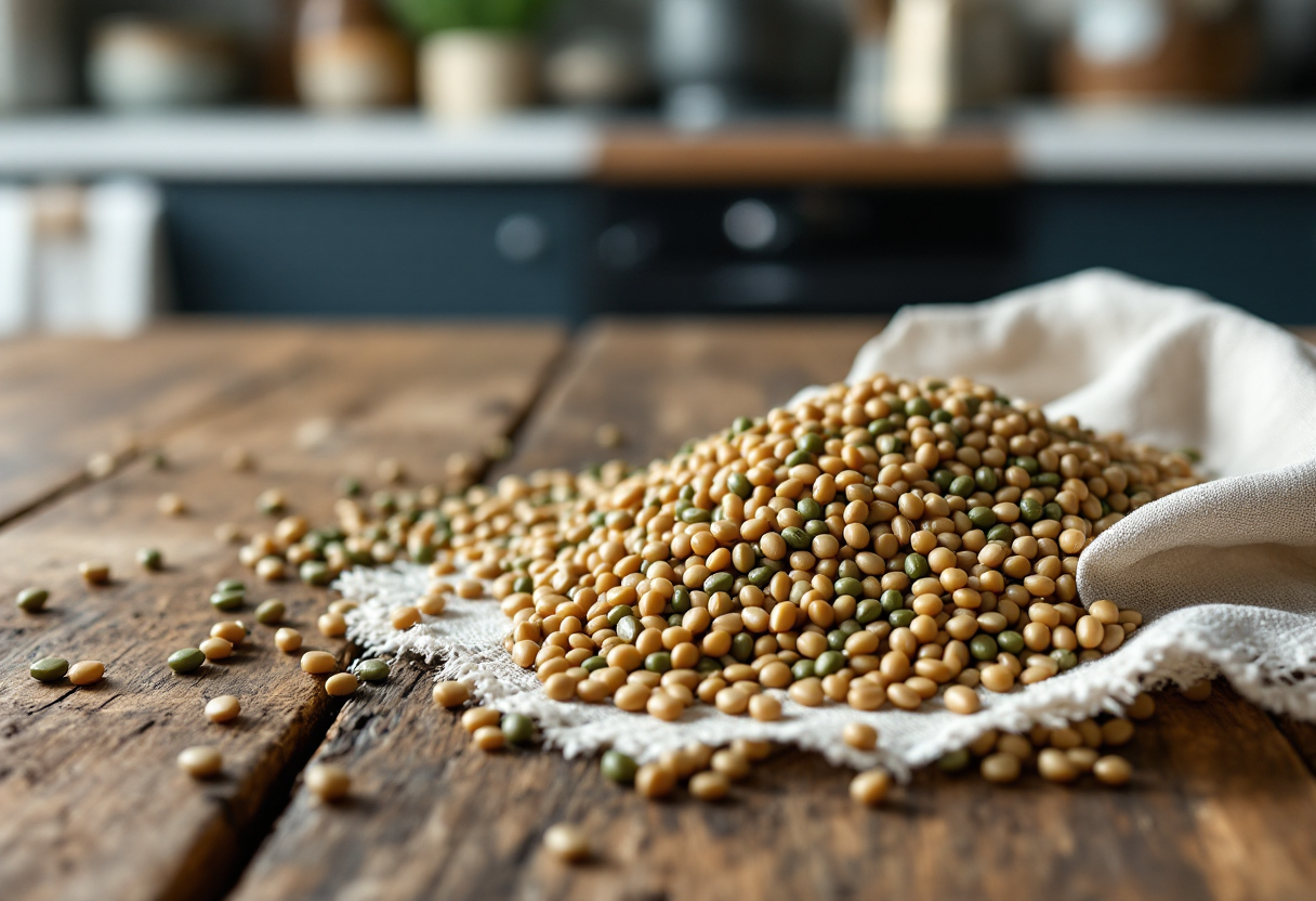 Piatto di lenticchie preparato con ingredienti freschi