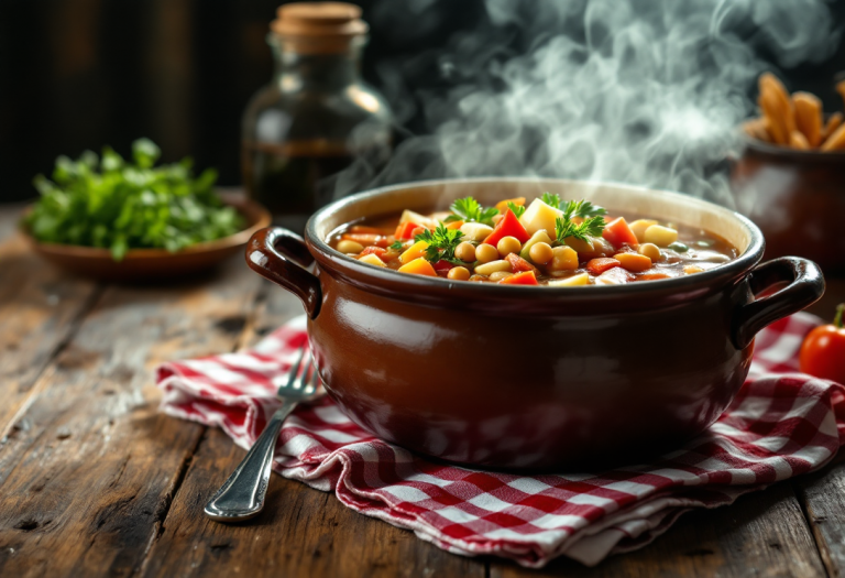 Delizioso minestrone caldo con verdure fresche