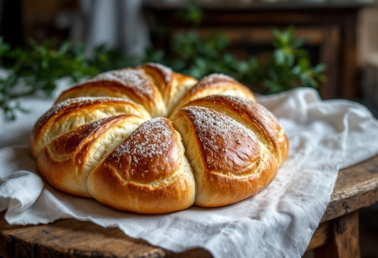 Pane ferrarese fresco su un tavolo di legno