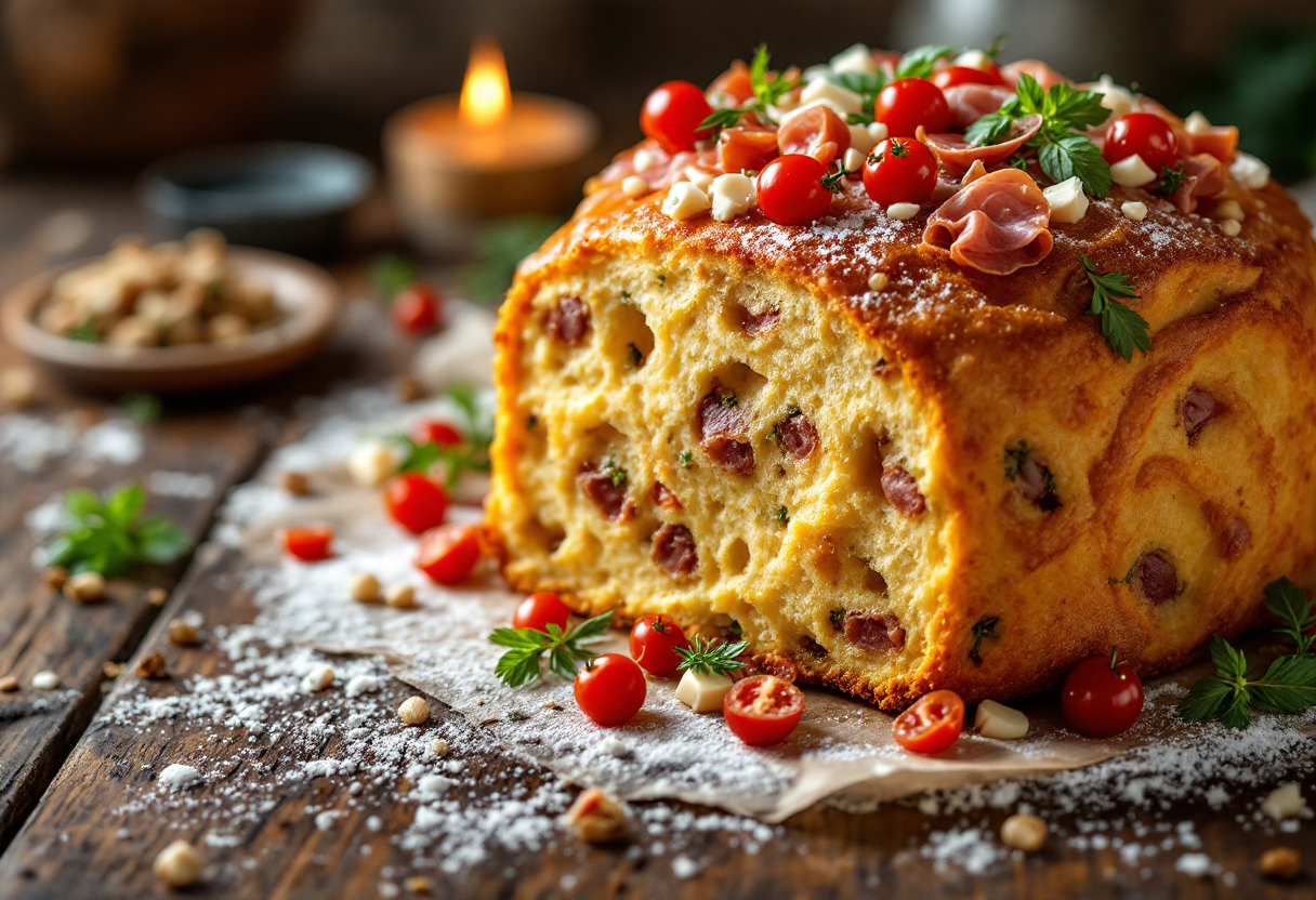 Panettone gastronomico salato decorato per le feste