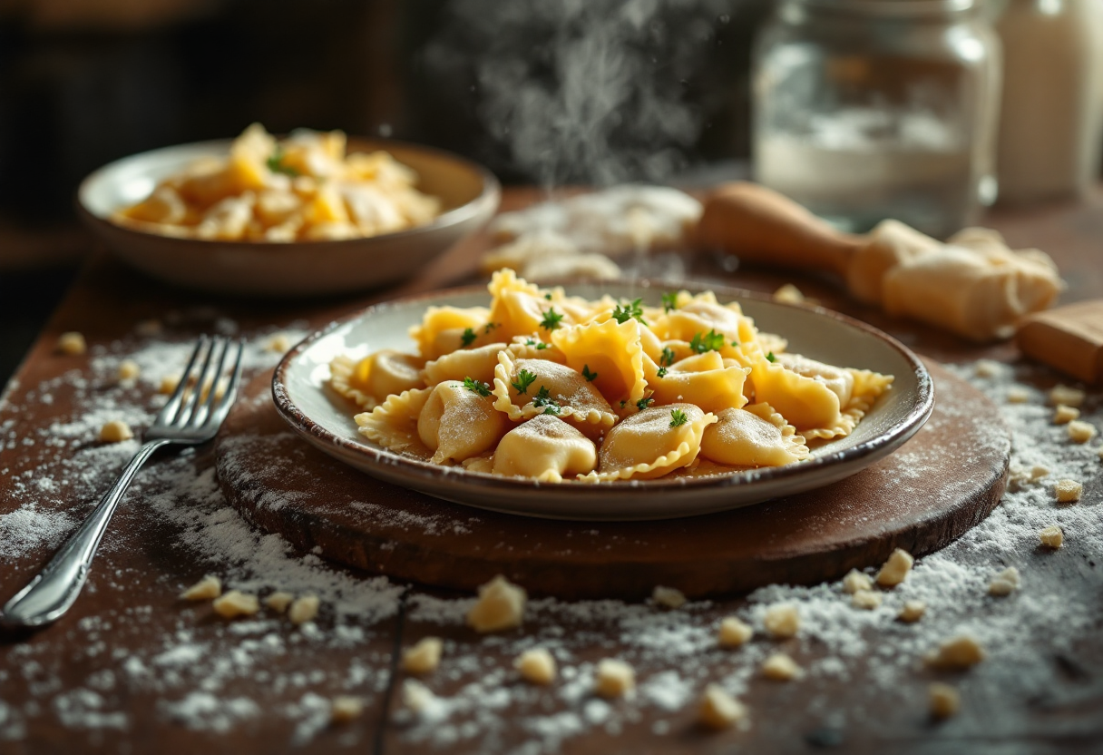 Passatelli serviti con brodo caldo in un piatto tradizionale