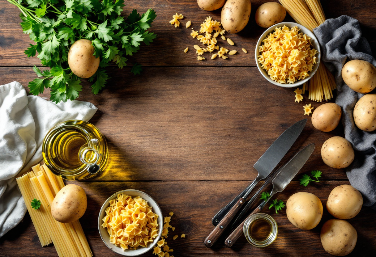 Piatto di pasta e patate con ingredienti freschi