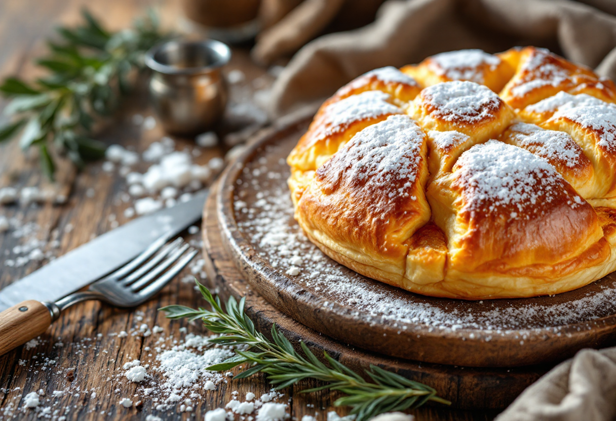 Fetta di pastiera napoletana con decorazioni floreali