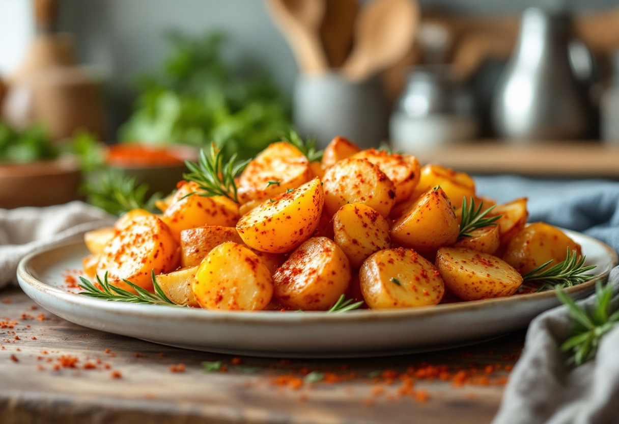 Patate al forno condite con paprika e rosmarino croccante