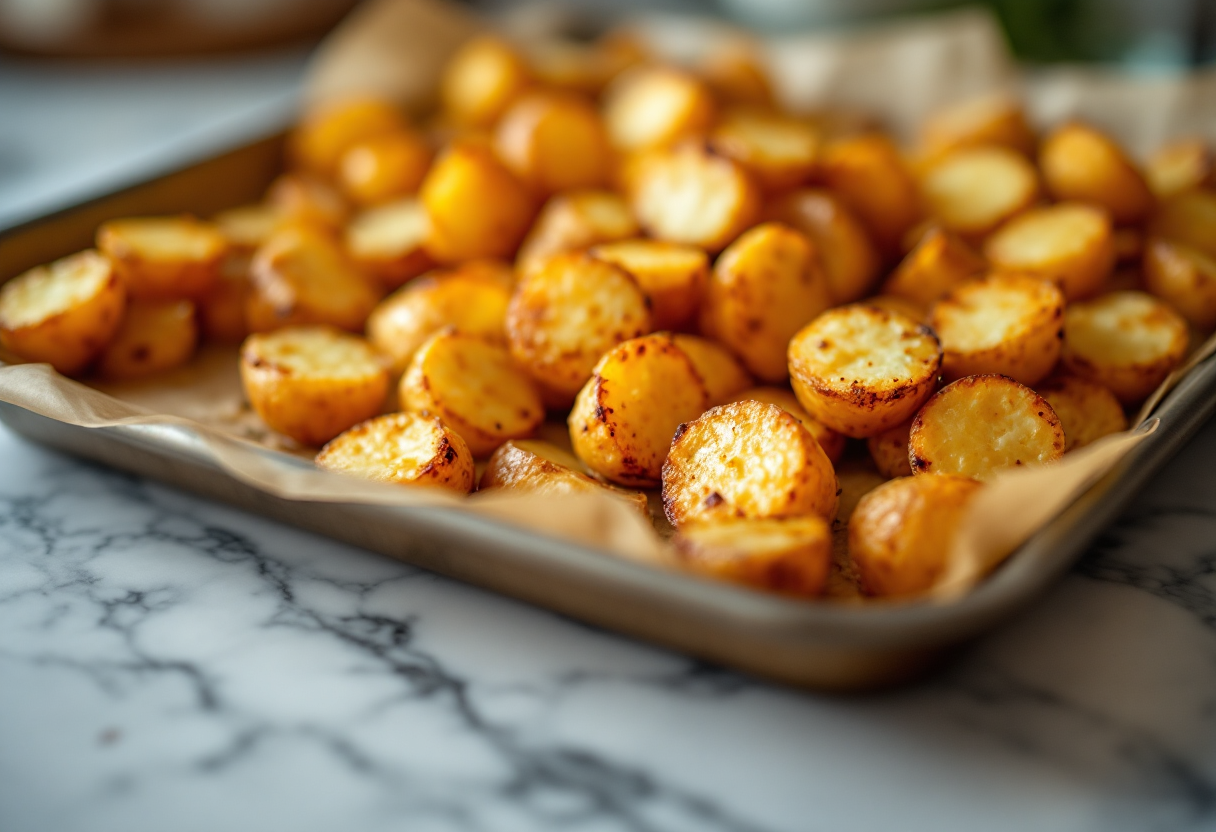 Patate al forno dorate e croccanti pronte da servire