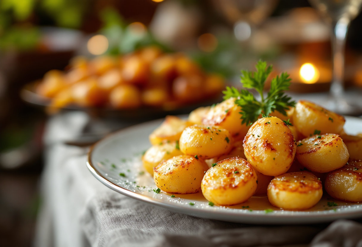 Patate duchessa dorate servite su un piatto elegante