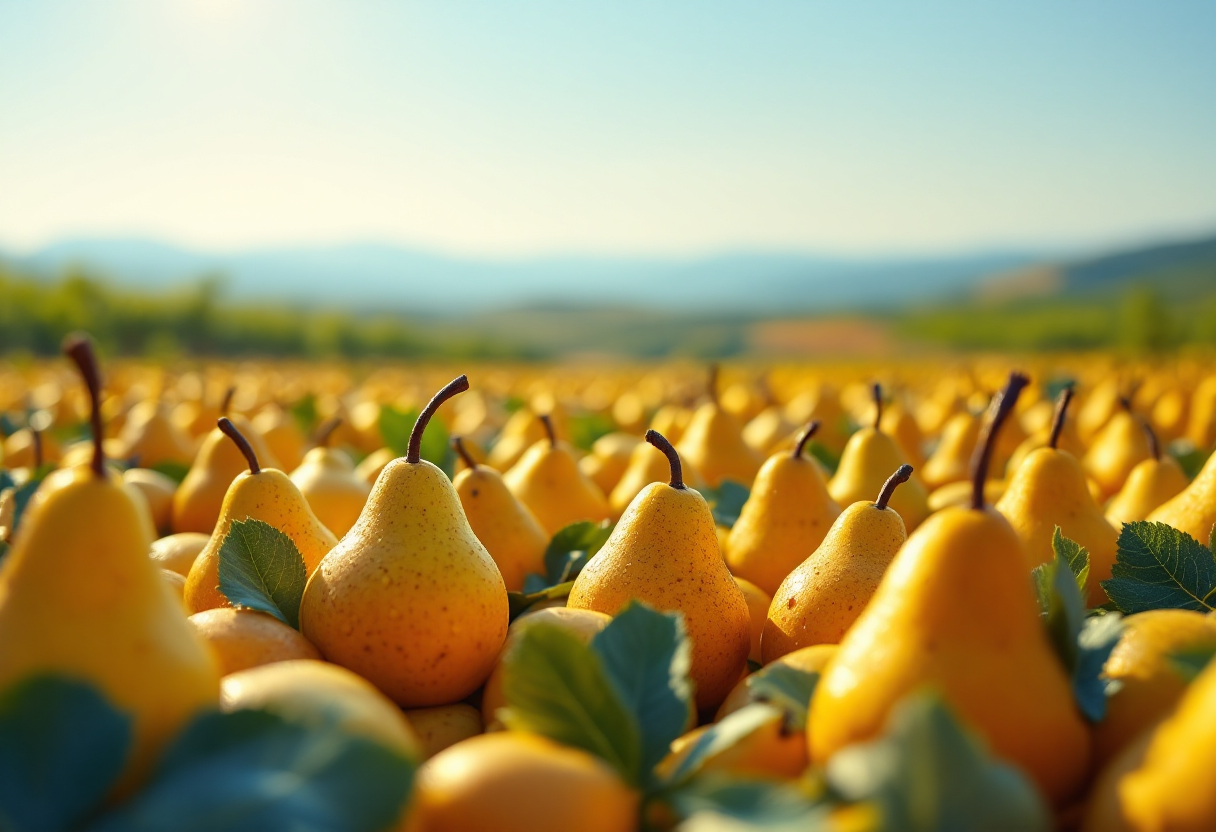 Pere biologiche fresche in un mercato spagnolo