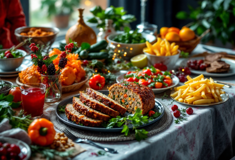 Polpettone senza carne decorato con verdure fresche