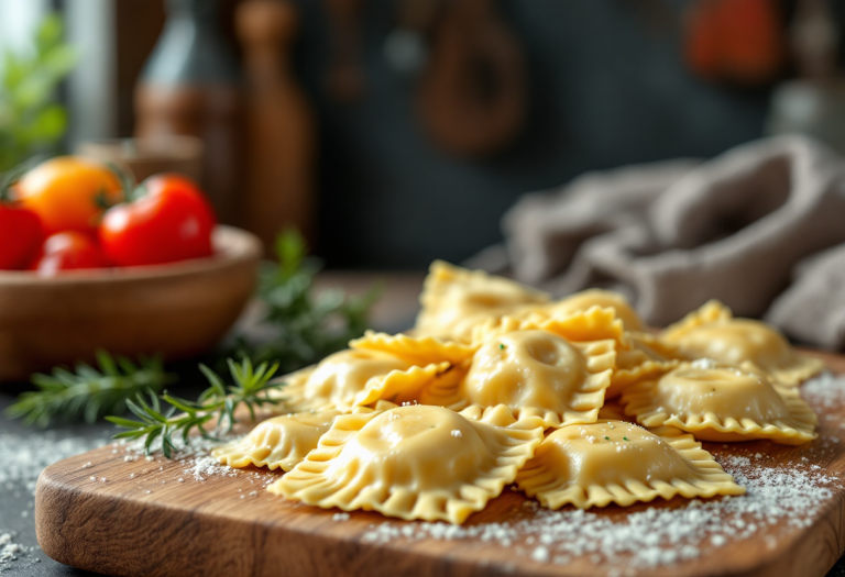 Ravioli di pesce freschi con salsa di pomodoro