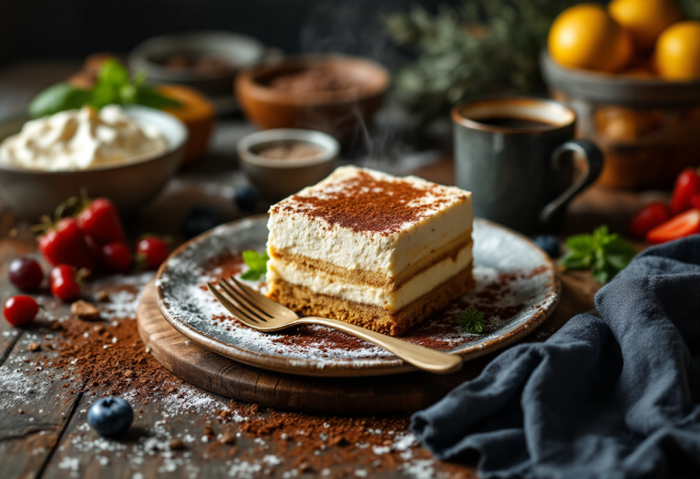 Delizioso tiramisù con crema al mascarpone e cacao