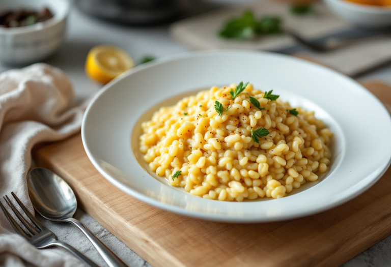 Piatto di risotto al Castelmagno con bergamotto fresco