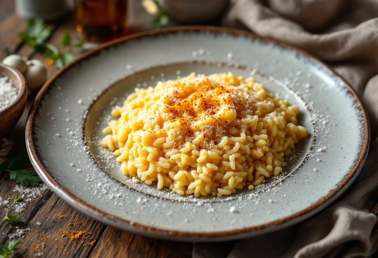 Un piatto di risotto alla milanese con zafferano