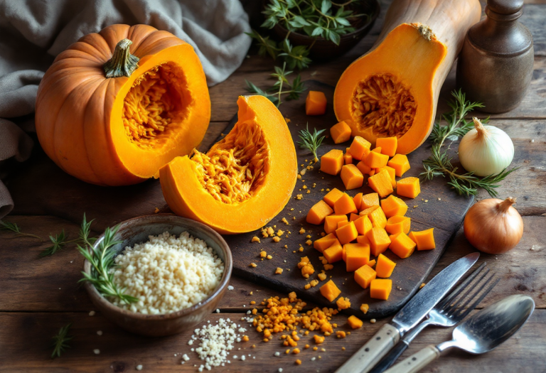 Risotto alla zucca servito in un piatto elegante