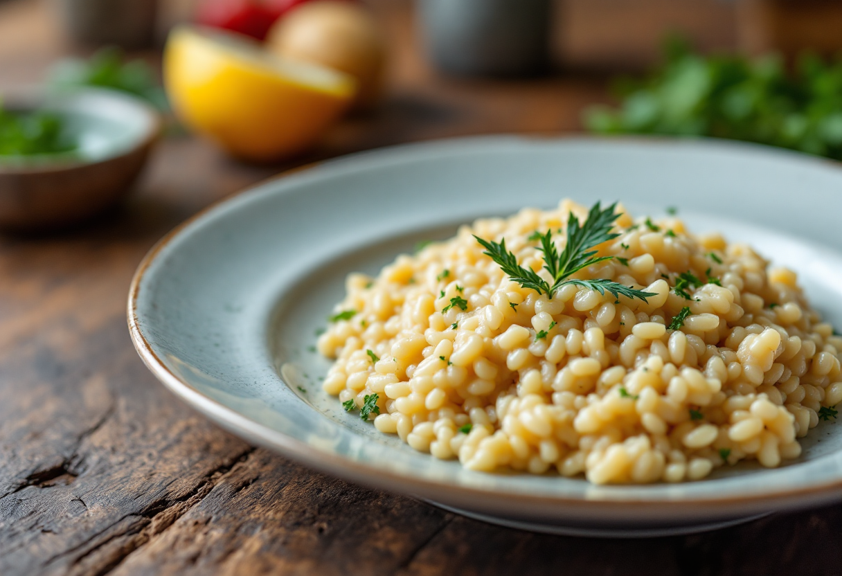 Delizioso risotto all'ostrica servito in un piatto elegante