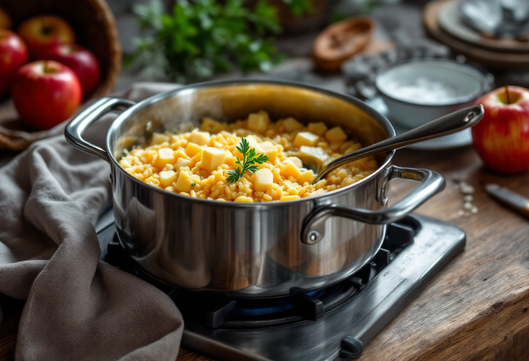 Risotto cremoso con fontina e pezzi di mela fresca