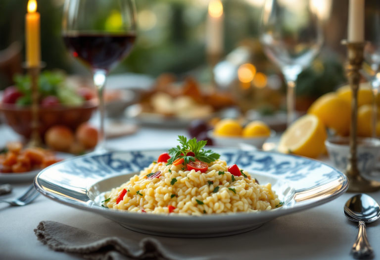 Delizioso risotto natalizio decorato con ingredienti festivi