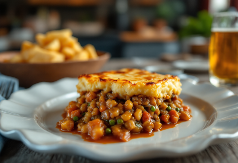 Shepherd's Pie servita in una ciotola con purè di patate