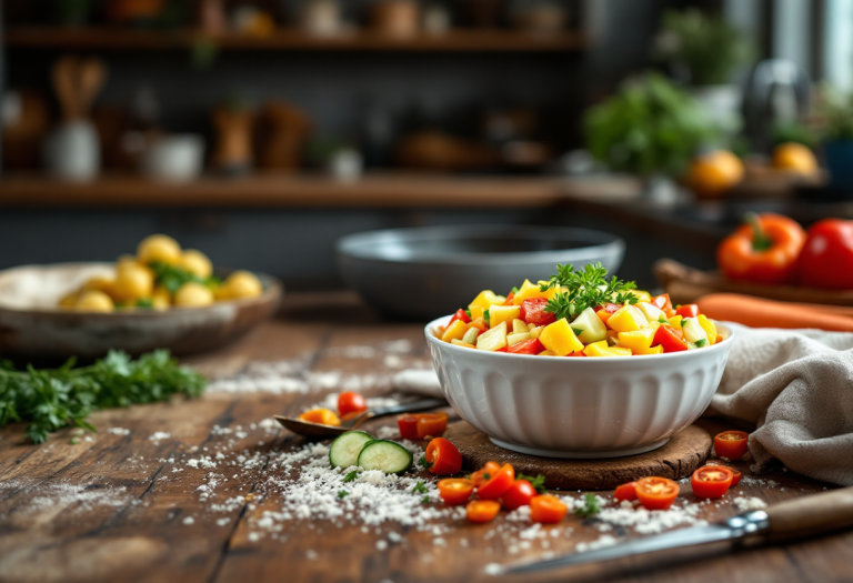 Soufflé di verdure colorato e leggero servito in un piatto