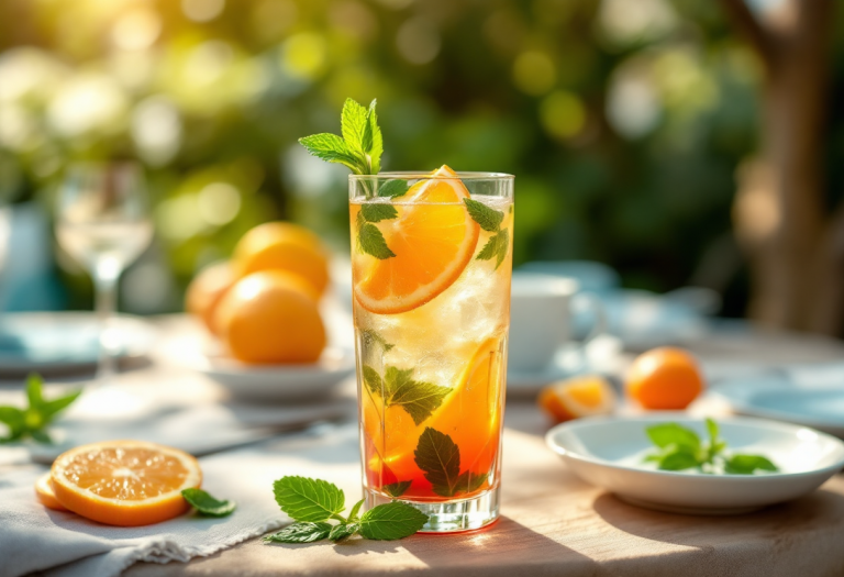 Un fresco spritz analcolico servito in un bicchiere elegante