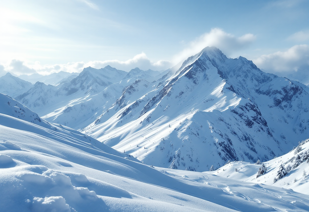 Scena di sciatori sulle piste innevate italiane