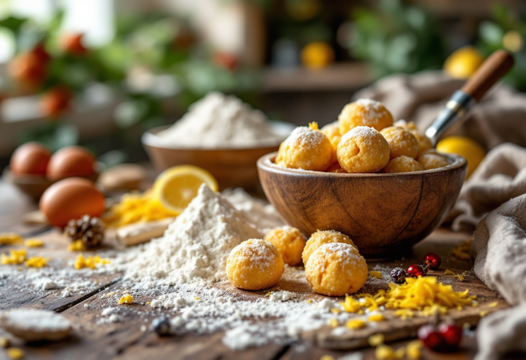 Struffoli tradizionali decorati per Natale