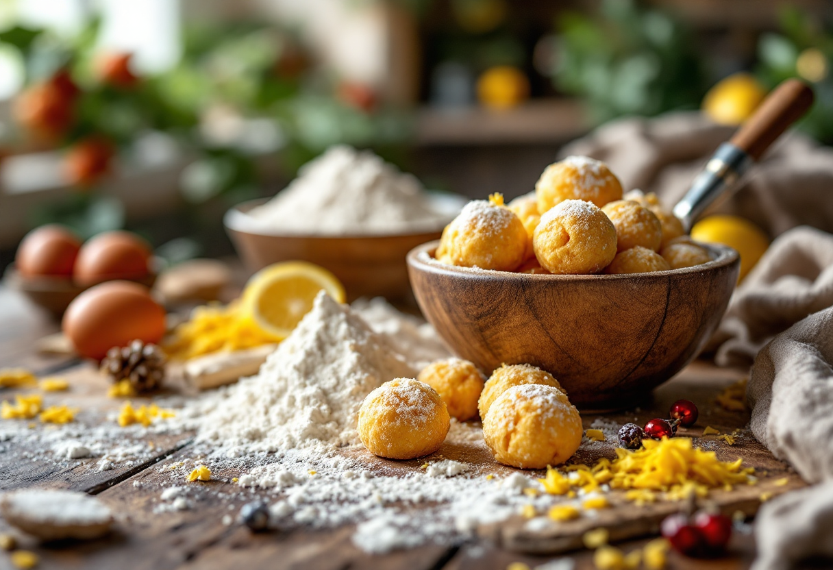 Struffoli tradizionali decorati per Natale