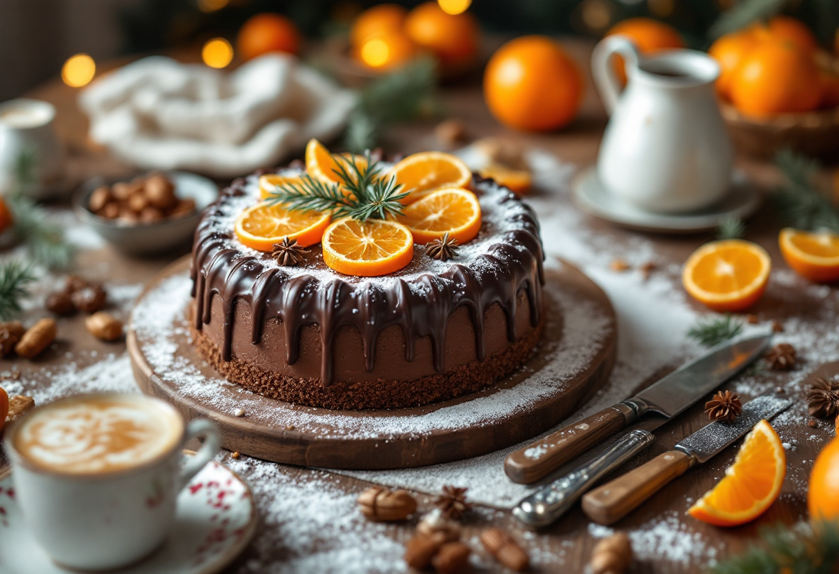 Deliziosa torta al cioccolato con arancia per Natale