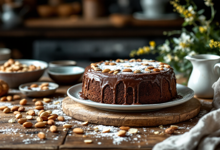 Deliziosa torta al cioccolato con mandorle