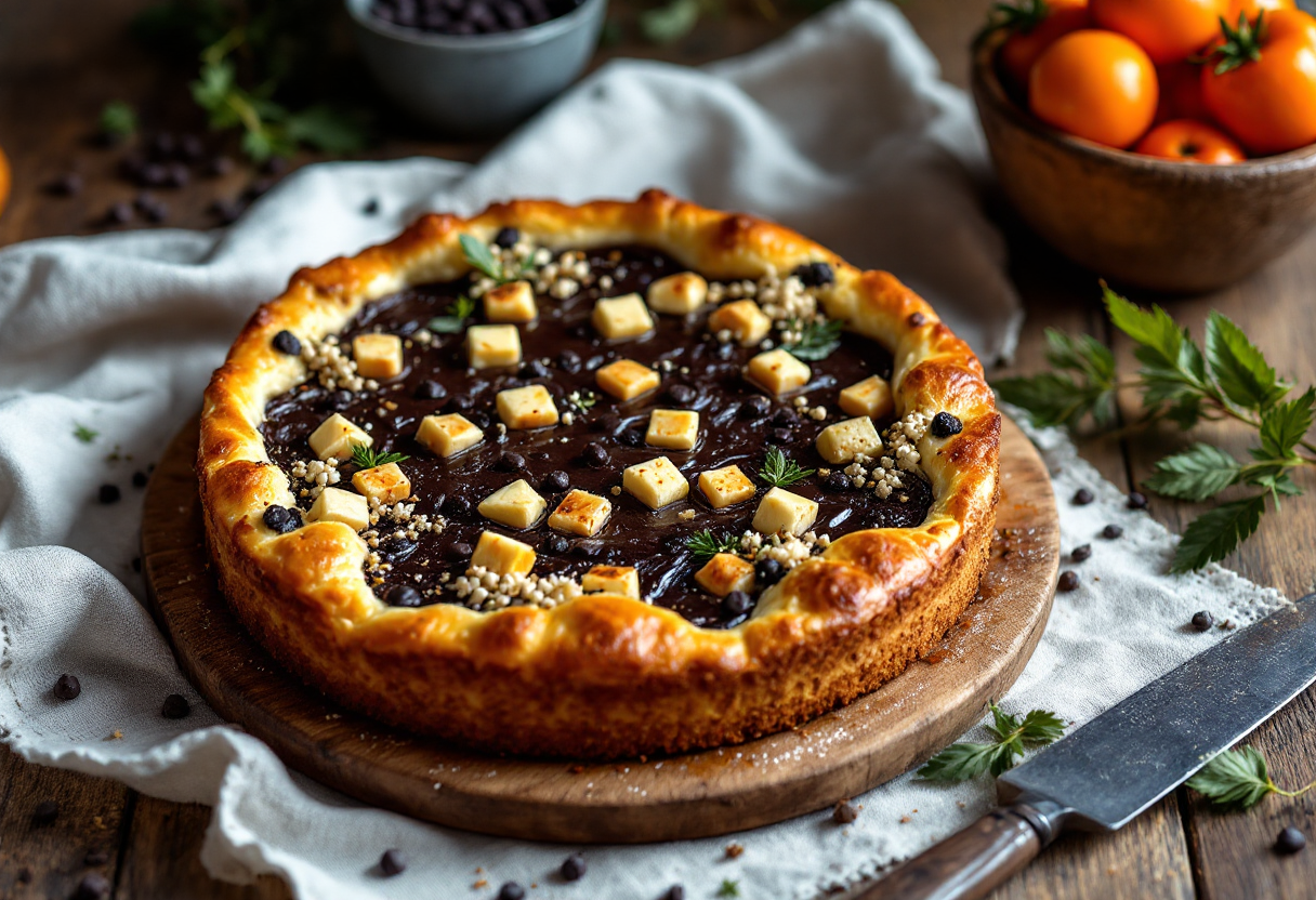 Fetta di torta di ricotta con cioccolato fondente