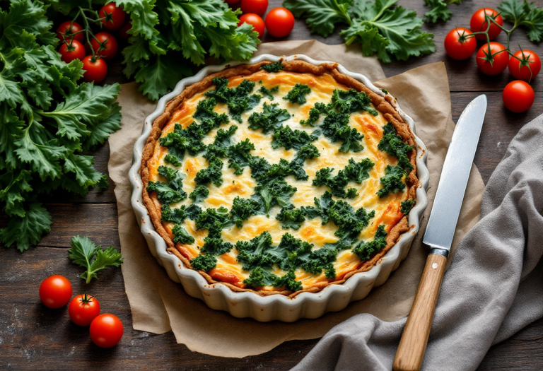 Torta rustica con cavolo nero appena sfornata