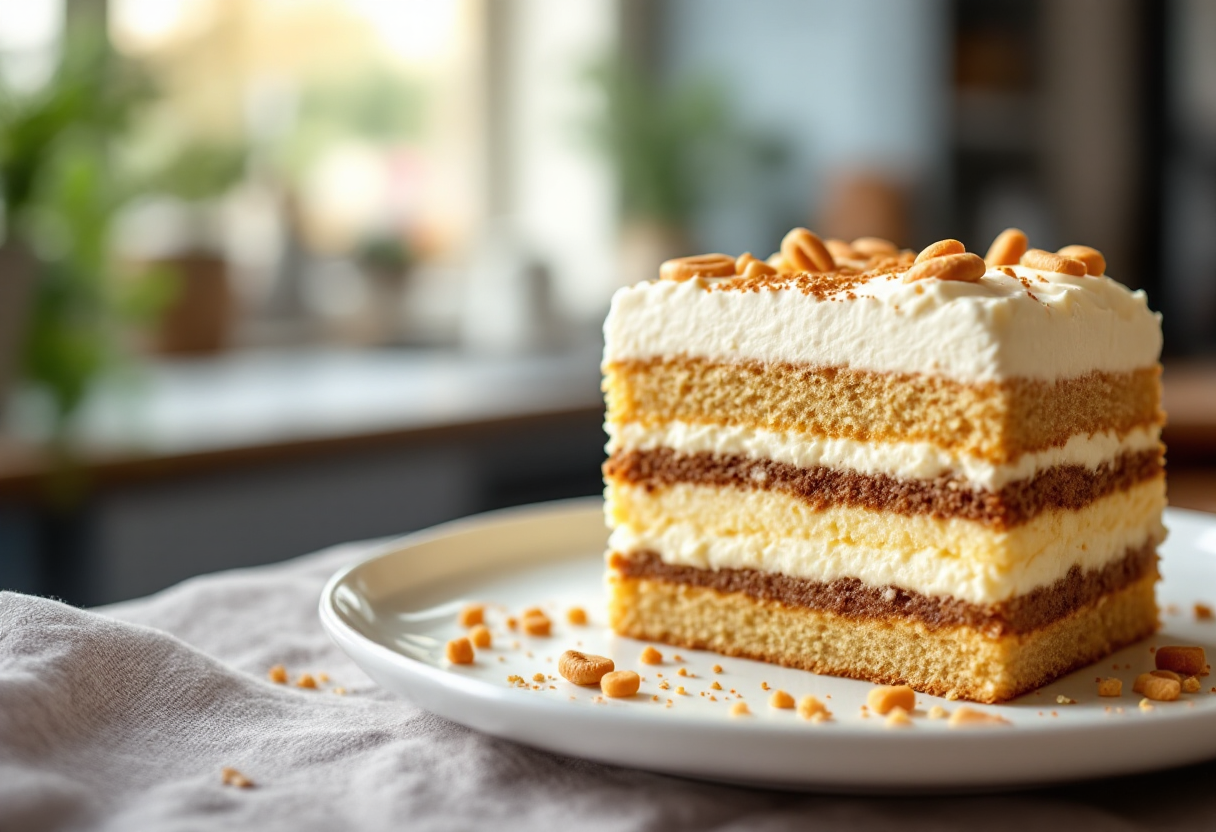 Torta tiramisù senza uova decorata con cacao