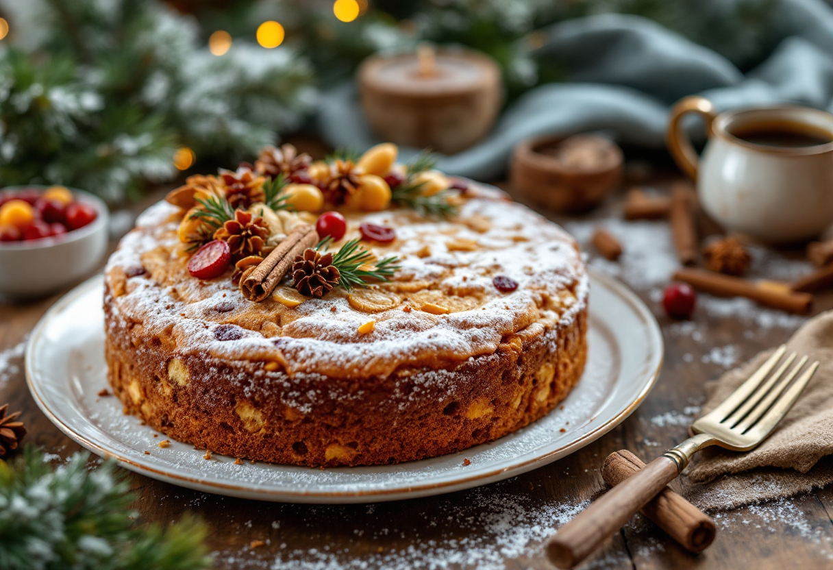 Torta vegana di Natale decorata con frutta secca