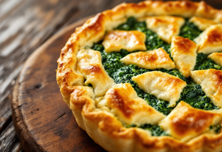 Tortino di spinaci appena sfornato su un piatto