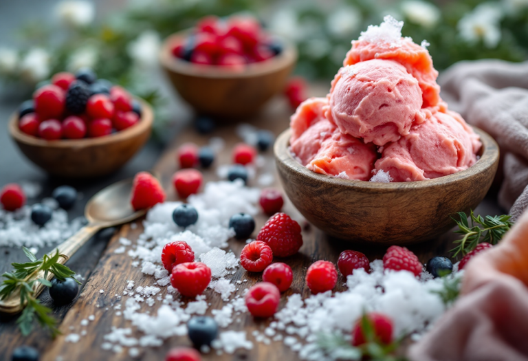 Gelato eschimese akutaq con frutti e ingredienti tradizionali